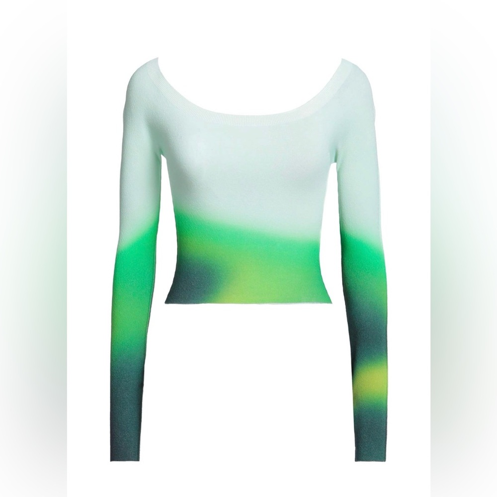 Off-White Green Gradient Scoop-Neck Long Sleeve Top